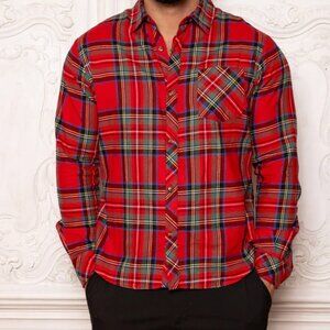 Ivy City Co Mens Holiday Plaid Button-Up Shirt Red/Green Small